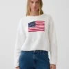 100 % Baumwolle, übergroßer „Americana“-Crop-Pullover