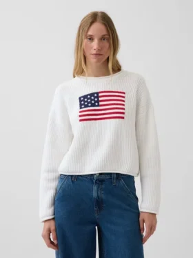 100 % Baumwolle, übergroßer „Americana“-Crop-Pullover