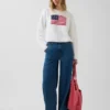 100 % Baumwolle, übergroßer „Americana“-Crop-Pullover
