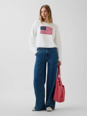 100 % Baumwolle, übergroßer „Americana“-Crop-Pullover