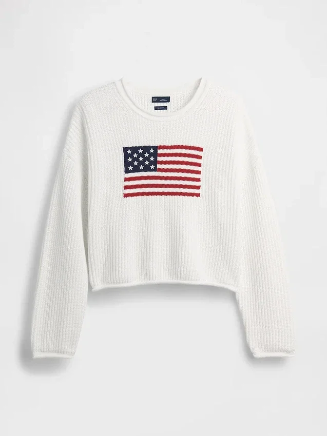 100 % Baumwolle, übergroßer „Americana“-Crop-Pullover