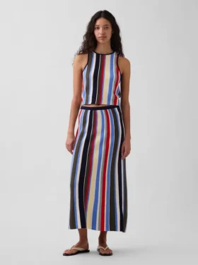 100 % Baumwolle, gestreift, bequemer Maxi-Pullover-Rock