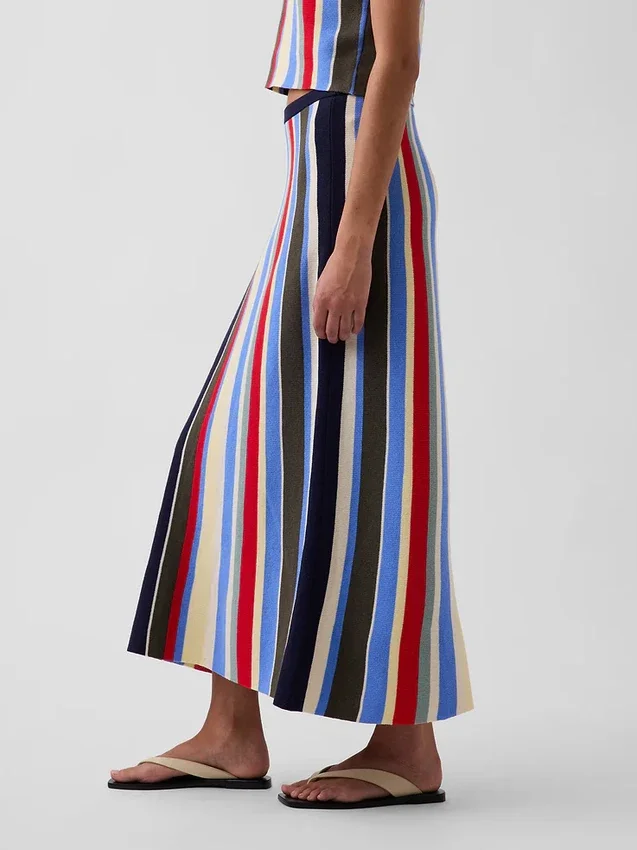 100 % Baumwolle, gestreift, bequemer Maxi-Pullover-Rock