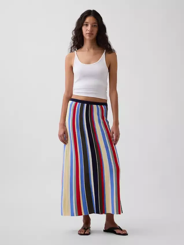 100 % Baumwolle, gestreift, bequemer Maxi-Pullover-Rock
