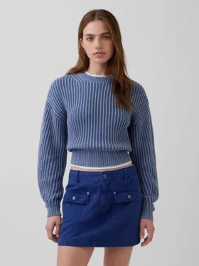 100 % Baumwolle – Kurzer Pullover mit Fässchenärmeln
