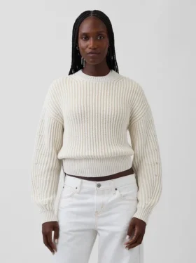 100 % Baumwolle – Kurzer Pullover mit Fässchenärmeln