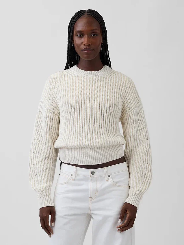 100 % Baumwolle – Kurzer Pullover mit Fässchenärmeln
