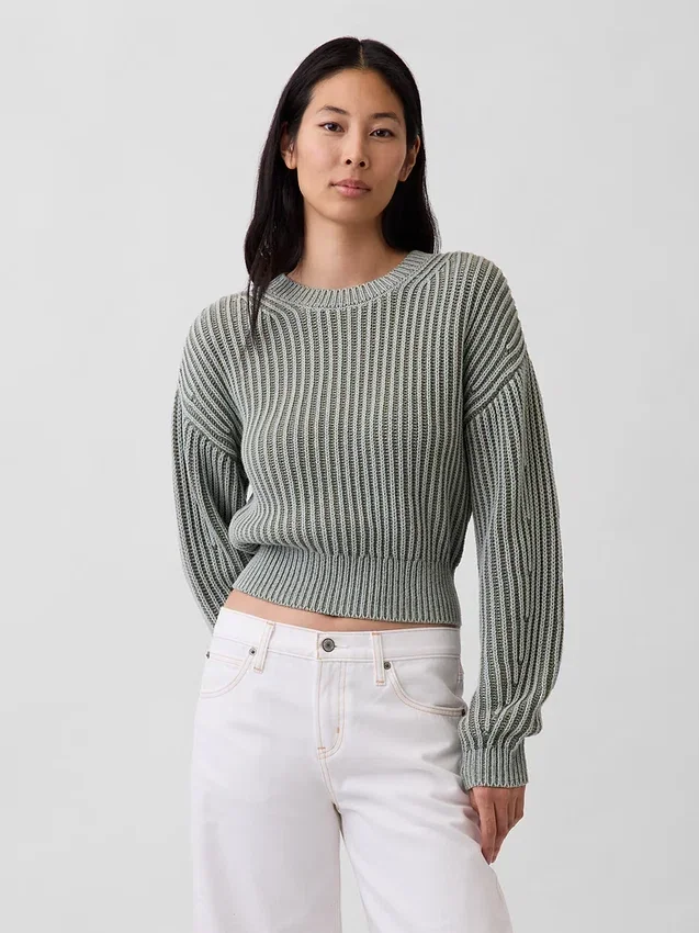 100 % Baumwolle – Kurzer Pullover mit Fässchenärmeln