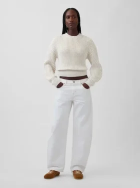 100 % Baumwolle – Kurzer Pullover mit Fässchenärmeln