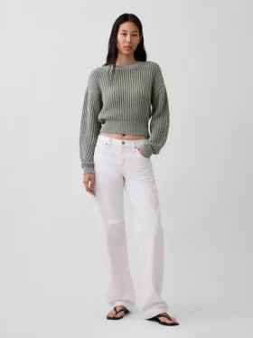 100 % Baumwolle – Kurzer Pullover mit Fässchenärmeln