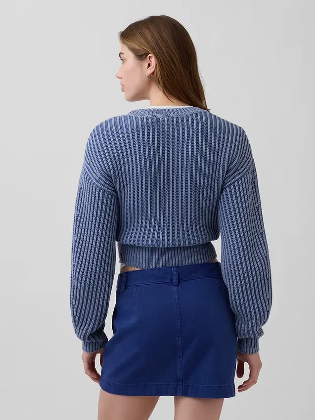 100 % Baumwolle – Kurzer Pullover mit Fässchenärmeln