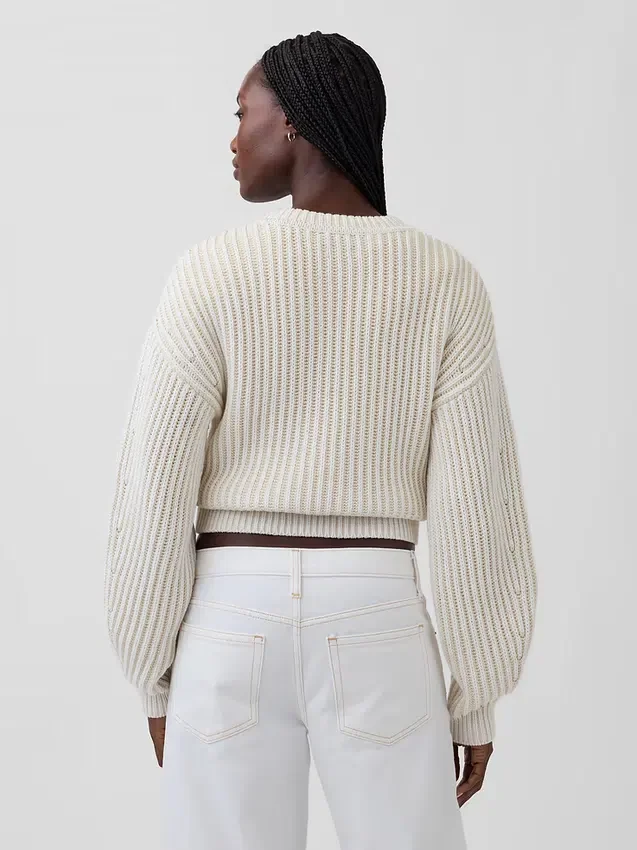 100 % Baumwolle – Kurzer Pullover mit Fässchenärmeln