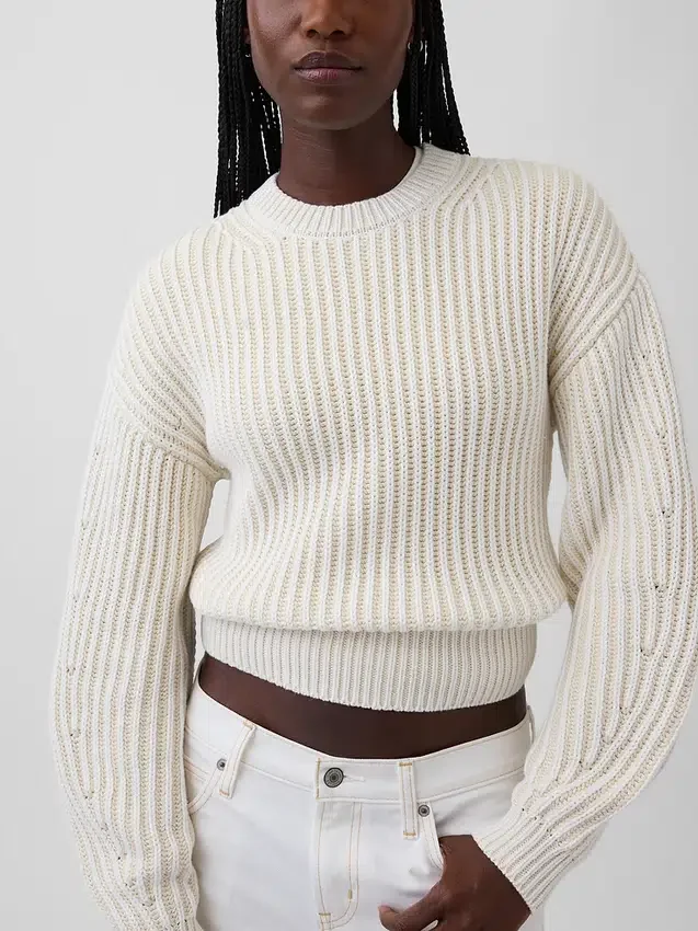 100 % Baumwolle – Kurzer Pullover mit Fässchenärmeln