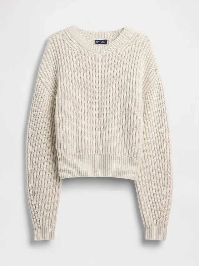 100 % Baumwolle – Kurzer Pullover mit Fässchenärmeln