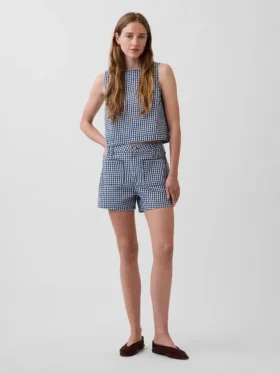 3,5" hohe Gingham-Jeans-Shorts in lockerer, gerader Passform