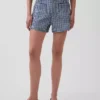 3,5" hohe Gingham-Jeans-Shorts in lockerer, gerader Passform