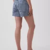 3,5" hohe Gingham-Jeans-Shorts in lockerer, gerader Passform