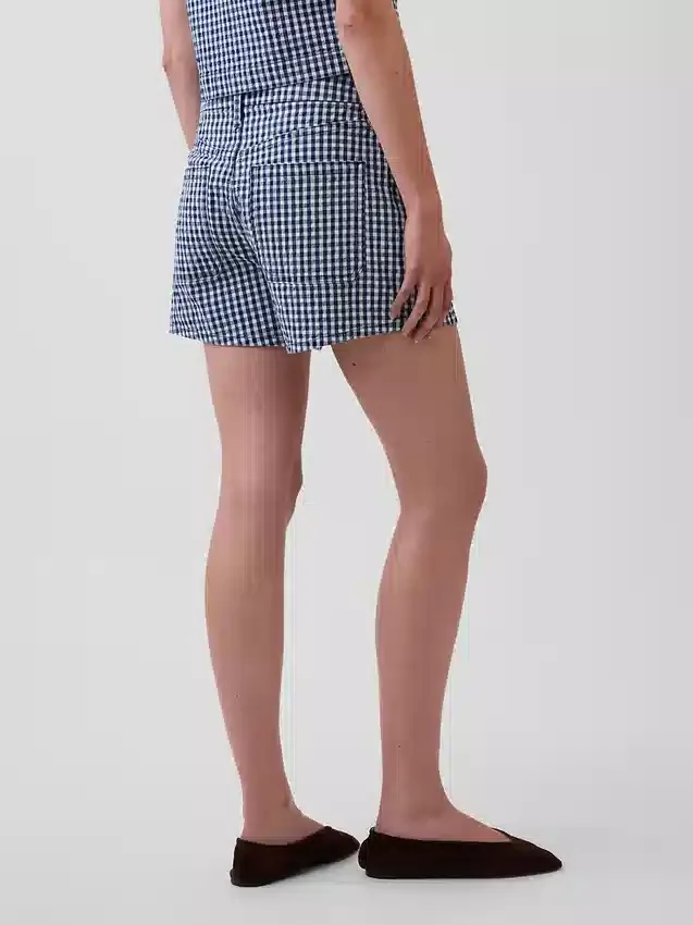 3,5" hohe Gingham-Jeans-Shorts in lockerer, gerader Passform