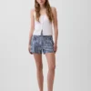 3,5" hohe Gingham-Jeans-Shorts in lockerer, gerader Passform