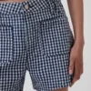 3,5" hohe Gingham-Jeans-Shorts in lockerer, gerader Passform