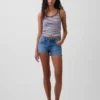 3" Denim-Shorts mit niedriger Leibhöhe und Schnürung