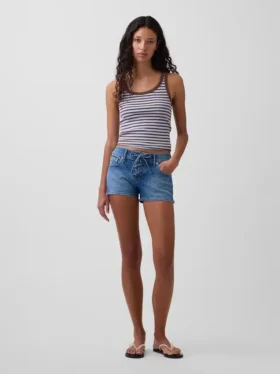 3" Denim-Shorts mit niedriger Leibhöhe und Schnürung