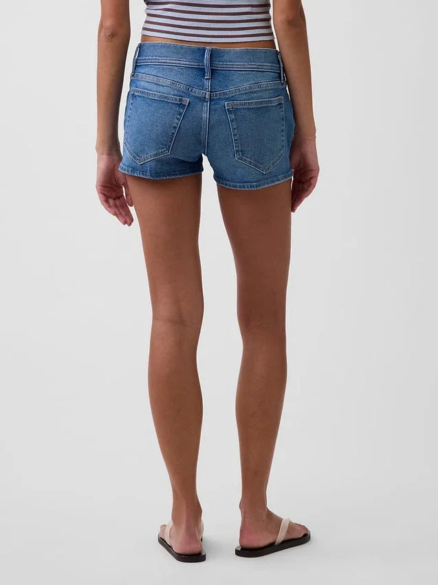 3" Denim-Shorts mit niedriger Leibhöhe und Schnürung