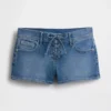 3" Denim-Shorts mit niedriger Leibhöhe und Schnürung