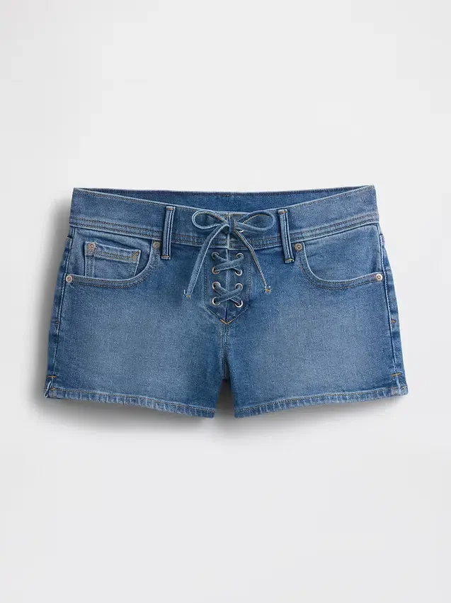 3" Denim-Shorts mit niedriger Leibhöhe und Schnürung