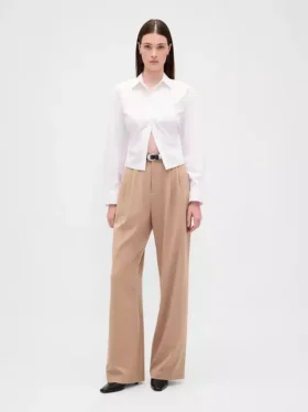 365 Hoch taillierte, plissierte Hose aus gebürstetem Twill