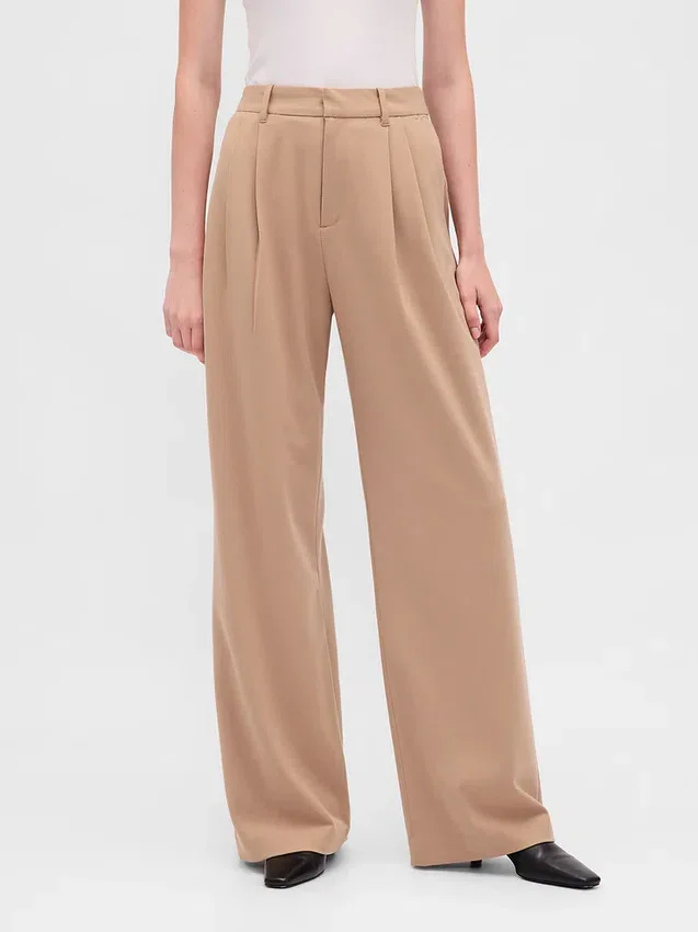 365 Hoch taillierte, plissierte Hose aus gebürstetem Twill