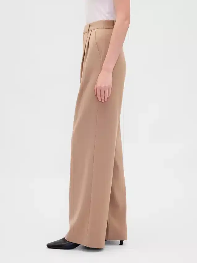 365 Hoch taillierte, plissierte Hose aus gebürstetem Twill
