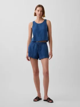 4" Easy-Shorts aus Baumwollgaze-Denim