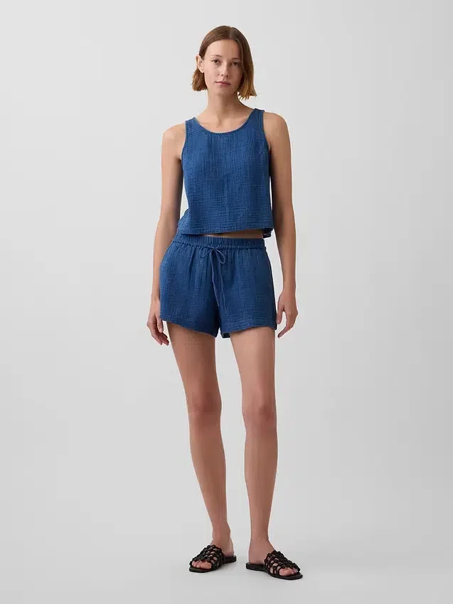 4" Easy-Shorts aus Baumwollgaze-Denim