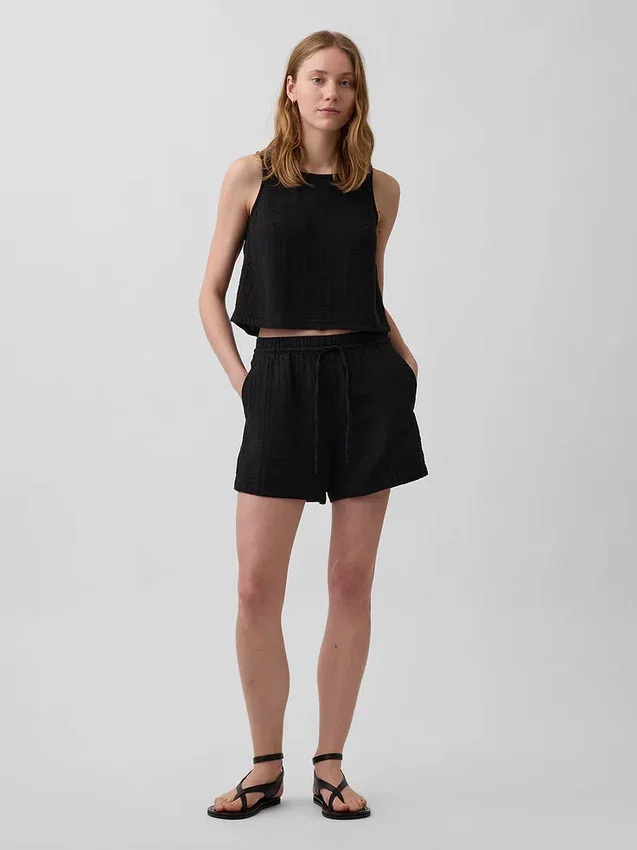 4" Easy-Shorts aus Baumwollgaze mit mittlerer Leibhöhe