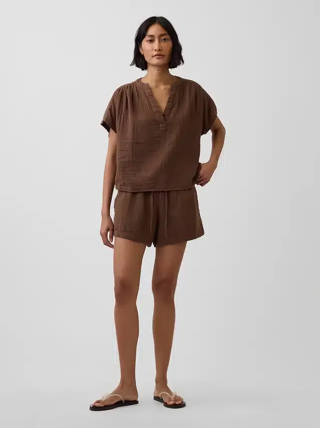 4" Easy-Shorts aus Baumwollgaze mit mittlerer Leibhöhe