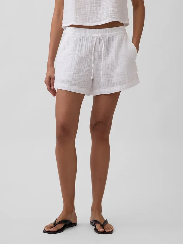 4" Easy-Shorts aus Baumwollgaze mit mittlerer Leibhöhe