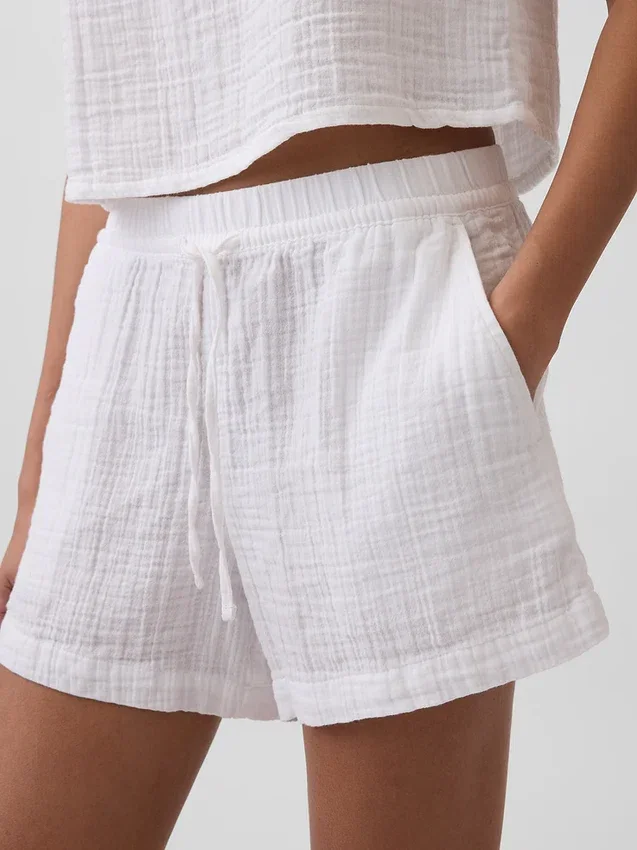 4" Easy-Shorts aus Baumwollgaze mit mittlerer Leibhöhe