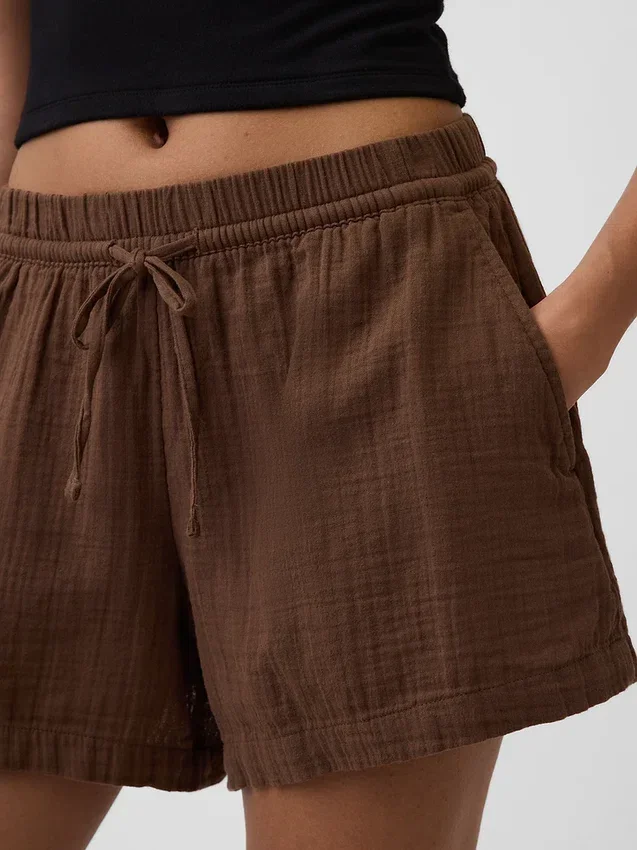 4" Easy-Shorts aus Baumwollgaze mit mittlerer Leibhöhe