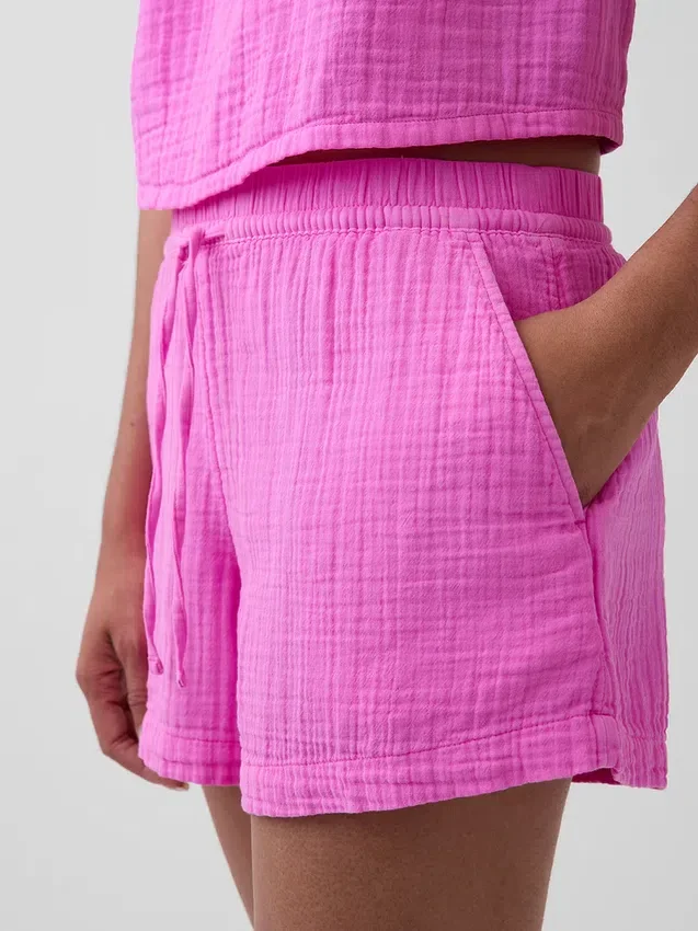 4" Easy-Shorts aus Baumwollgaze mit mittlerer Leibhöhe