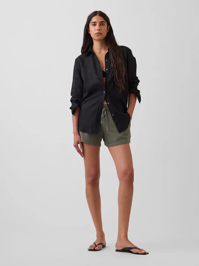 4" Easy-Shorts aus Baumwollgaze mit mittlerer Leibhöhe
