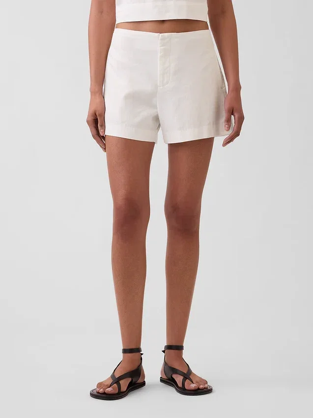 4" Shorts aus Leinenmischung mit mittlerer Leibhöhe