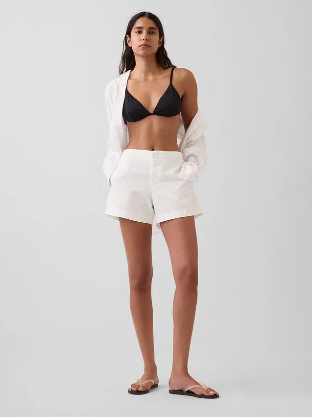 4" Shorts aus Leinenmischung mit mittlerer Leibhöhe