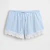 4" Shorts aus Leinenmischung mit mittlerer Leibhöhe und Spitzenbesatz