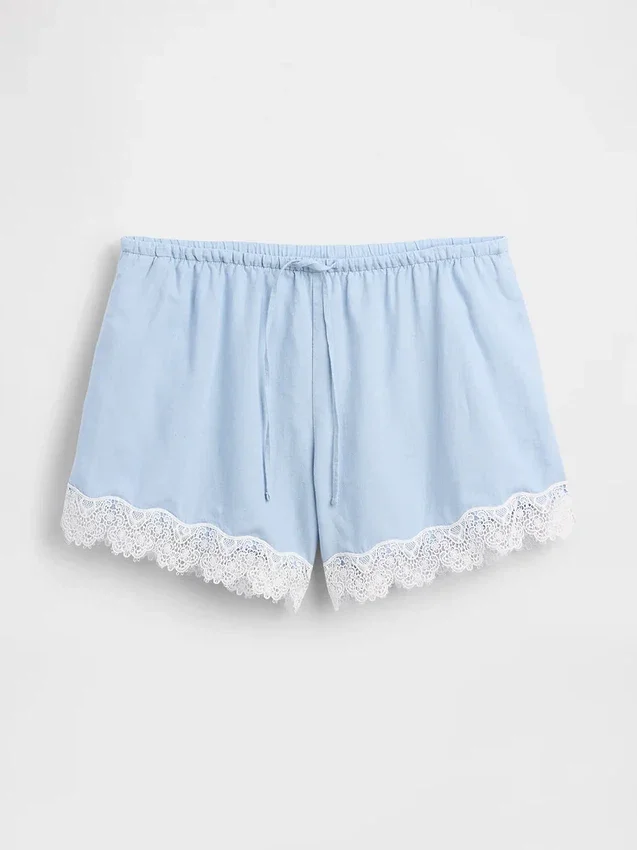 4" Shorts aus Leinenmischung mit mittlerer Leibhöhe und Spitzenbesatz