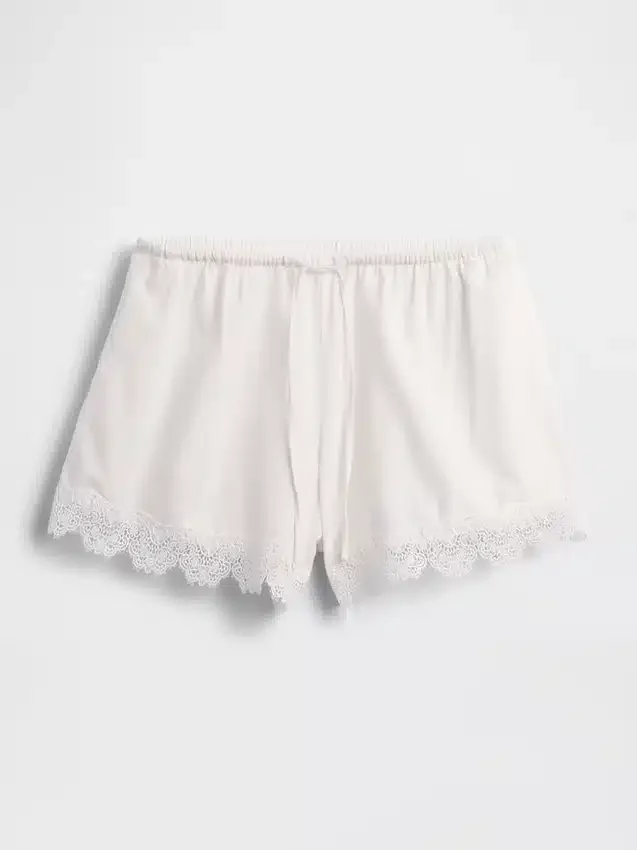 4" Shorts aus Leinenmischung mit mittlerer Leibhöhe und Spitzenbesatz