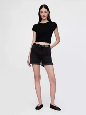 5" Denim-Girlfriend-Shorts mit mittlerer Leibhöhe