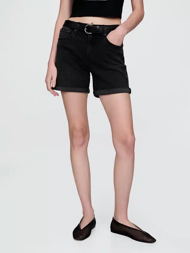 5" Denim-Girlfriend-Shorts mit mittlerer Leibhöhe