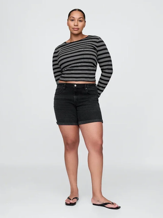 5" Denim-Girlfriend-Shorts mit mittlerer Leibhöhe