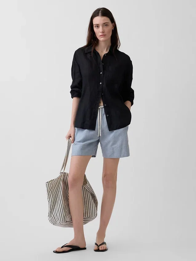 6" Easy-Shorts aus Leinenmischung